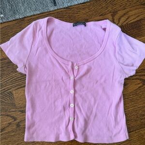Brandy Melville Pink Ribbed Button-Front Crop Top